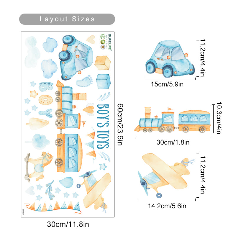 Cartoon Wall Decals Vehicles Boys Toys
