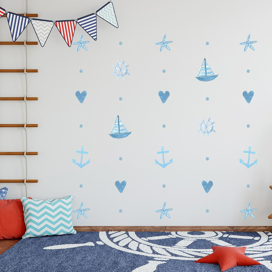 Cartoon Wall Decals Blue Starfish Sailing
