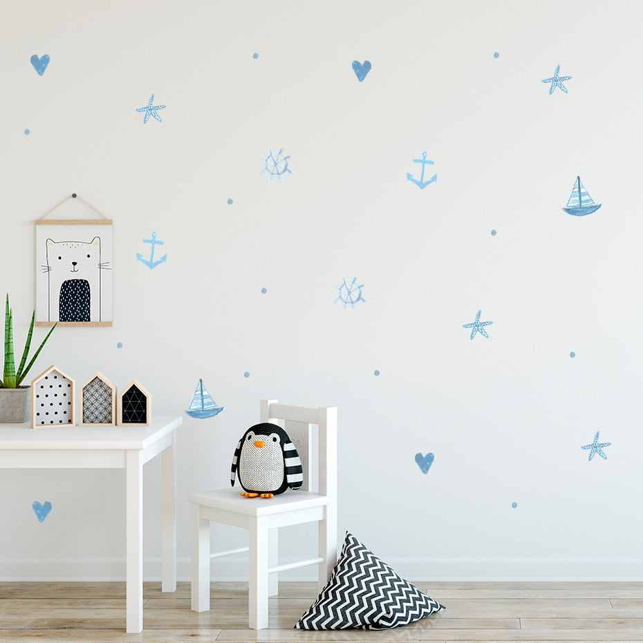 Cartoon Wall Decals Blue Starfish Sailing