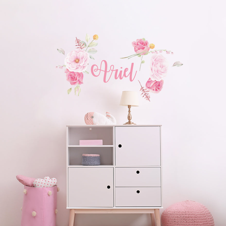 Custom Name Peony Flowers Wall Decals