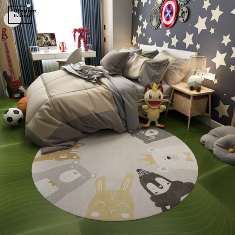 Round Rug Cute Animal Portraits