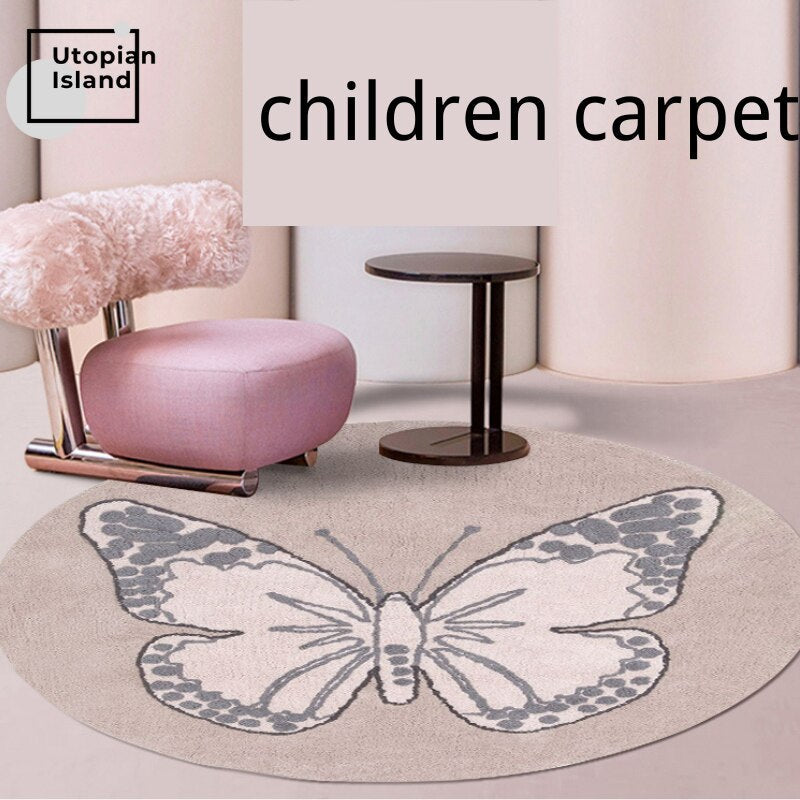 Area Round Rug Pink Butterfly