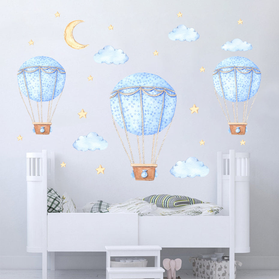 Cartoon Wall Decals Blue Hot Air Balloon
