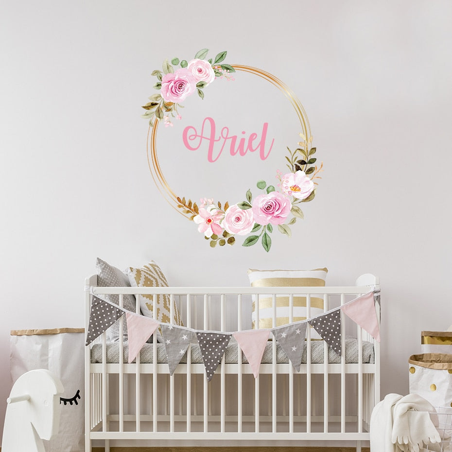 Custom Name Peony Flowers Wall Decals