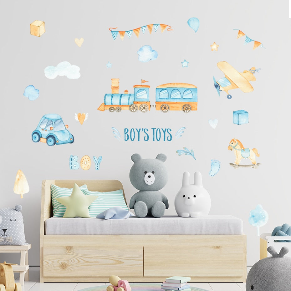 Cartoon Wall Decals Vehicles Boys Toys