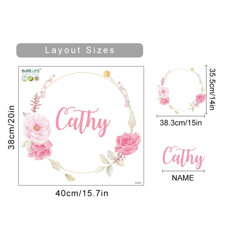 Custom Name Peony Flowers Wall Decals