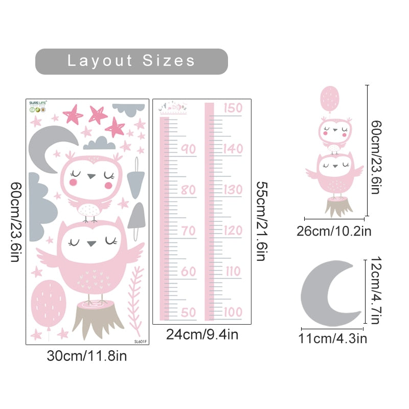 Height Chart Wall Decals Owl Moon Clouds