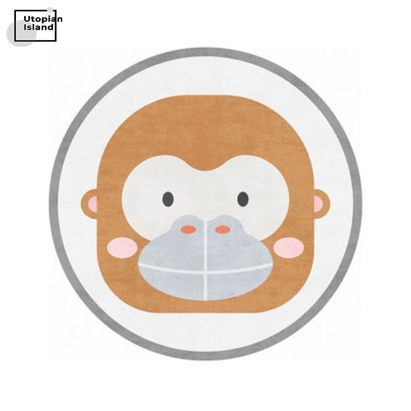 Area Round Rug Cute Animal Portraits