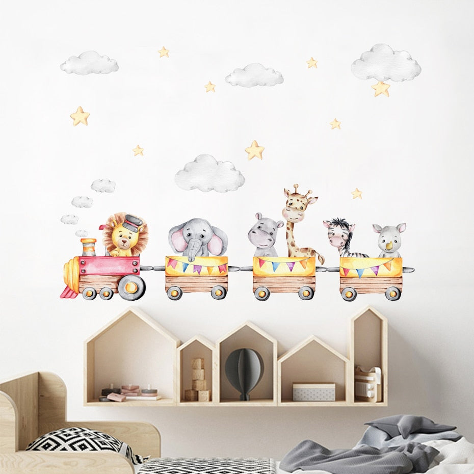Cartoon Animal Train Wall Decals