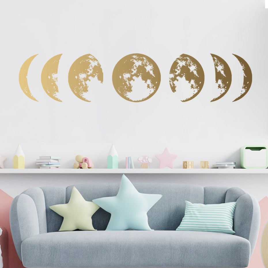 Nursery Wall Decals Gold Silver Moon Phase
