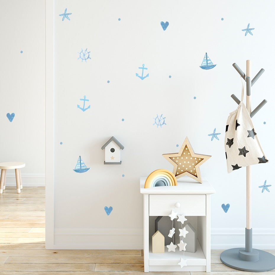 Cartoon Wall Decals Blue Starfish Sailing