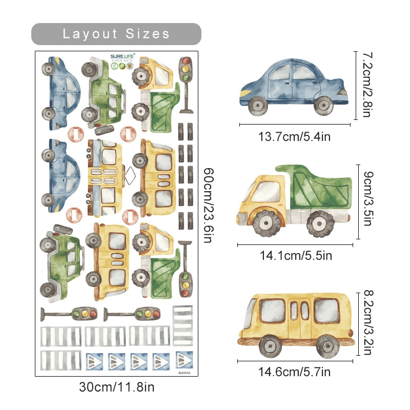 Cartoon Wall Decals Cute Urban Transport