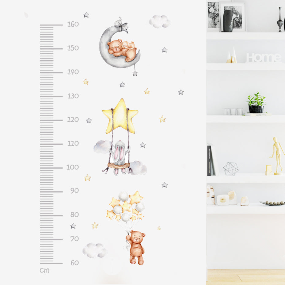 Cartoon Wall Decals Height Measurement Cute Bear