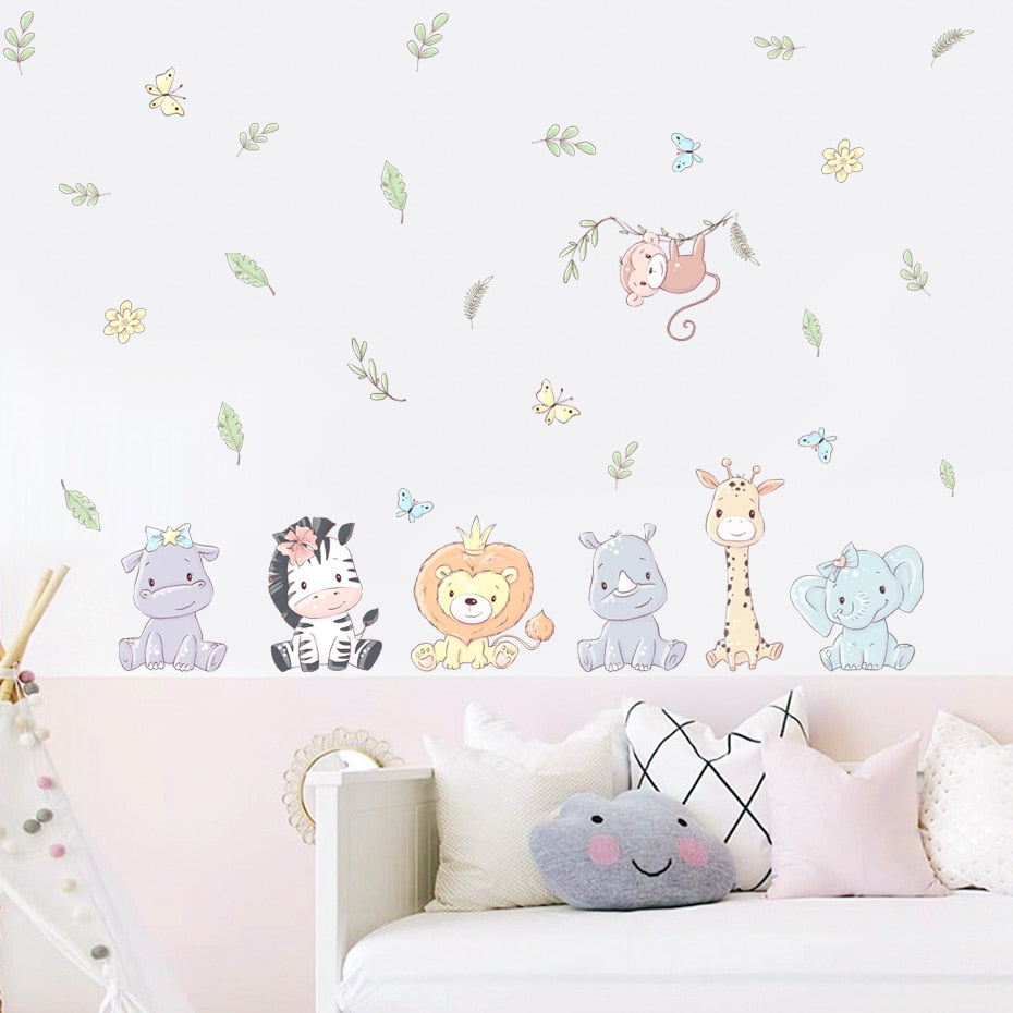 Cartoon Leaves Animal Nursery Wall Decals