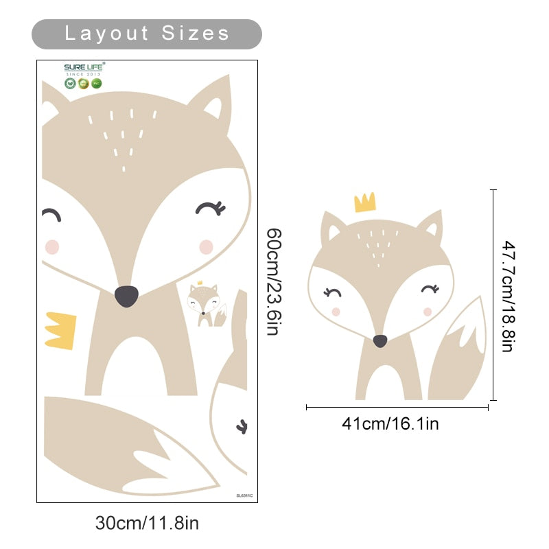 Cartoon Wall Decals Cute Deer Fox Polka Dots