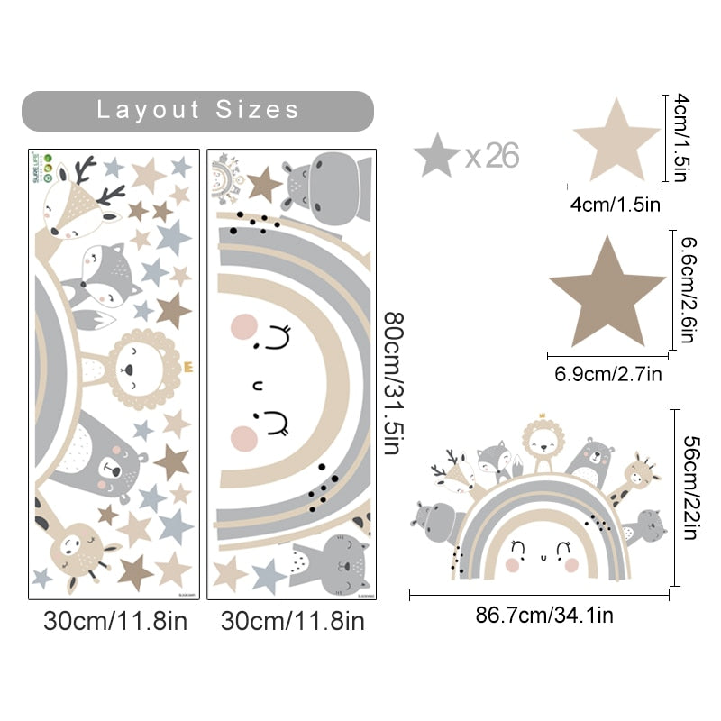 Cute Rainbow Animal Stars Wall Decals