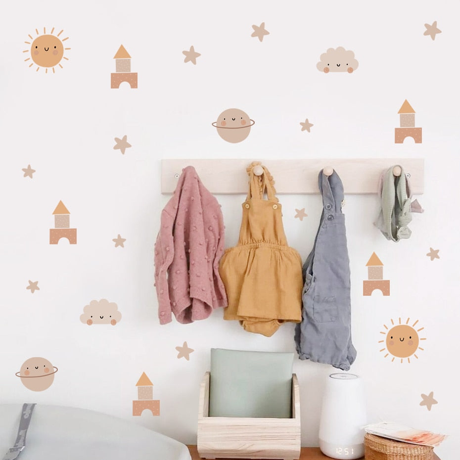 Cartoon Wall Decals Cute Rainbow Sun
