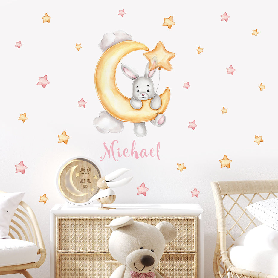 Custom Baby Name Wall Decals Bunny Moon Stars