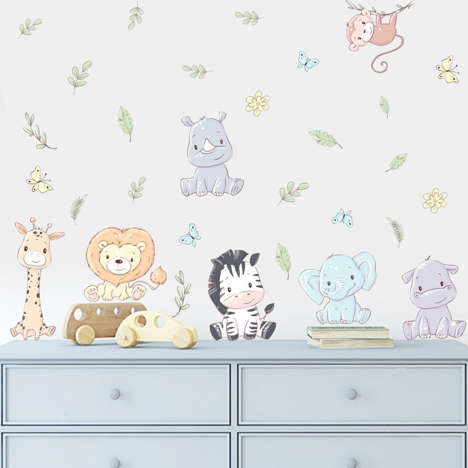 Cartoon Leaves Animal Nursery Wall Decals