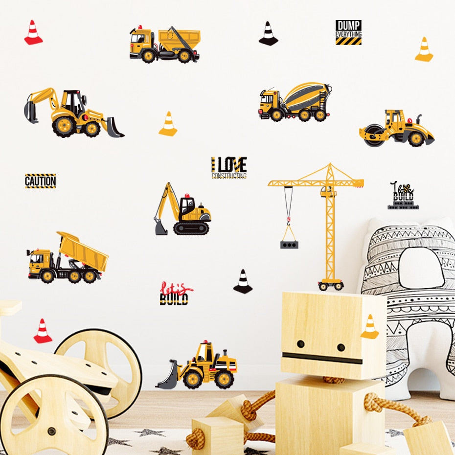Cartoon Wall Decals Construction Engineering Vehicle