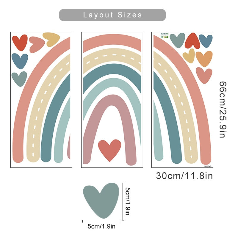 Cartoon Wall Decals Rainbow Hearts