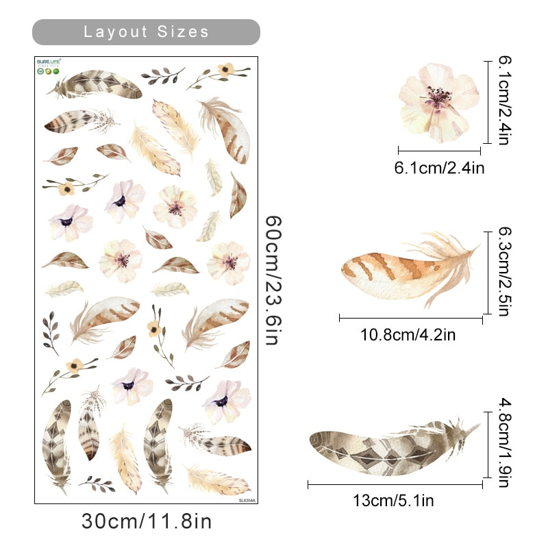 Boho Wall Decals Botanical Dry Leaves