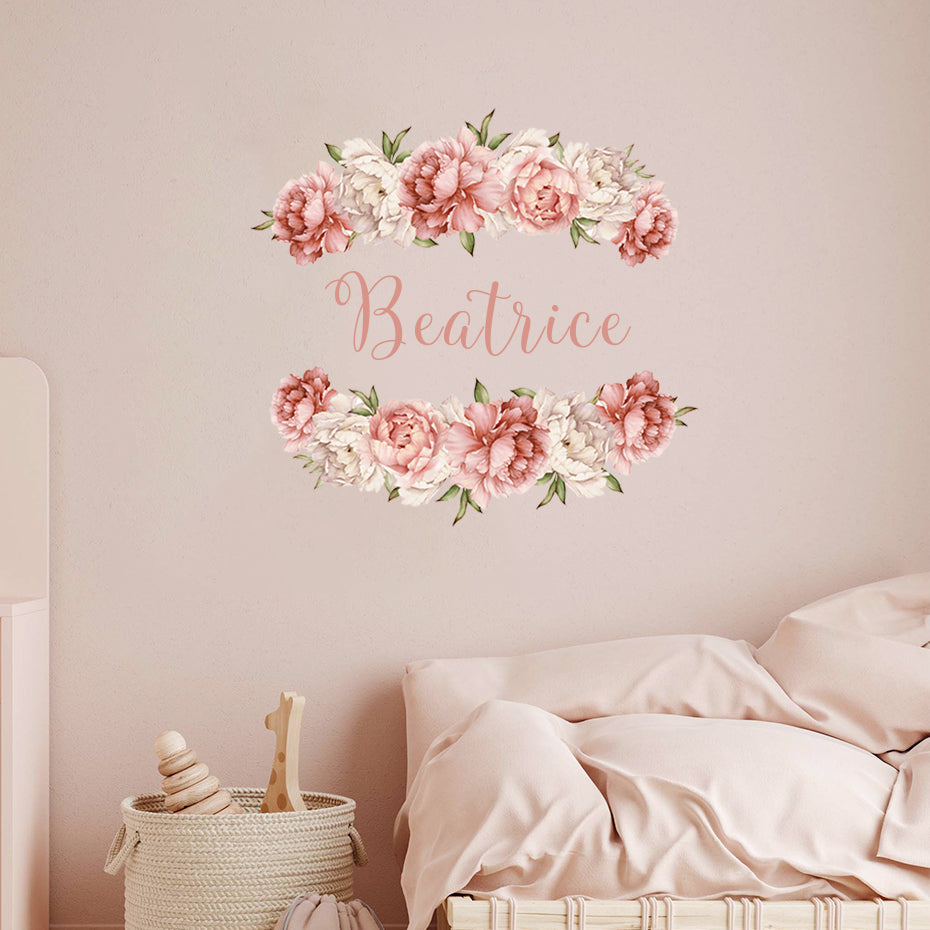 Custom Name Wall Decal Peonies
