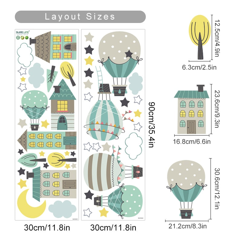 Nursery Wall Decals Houses Hot Air Balloon