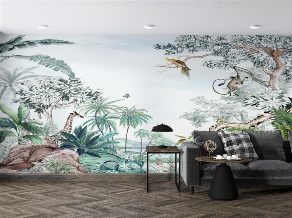 Tropical Plants View and Animals Wallpaper Mural