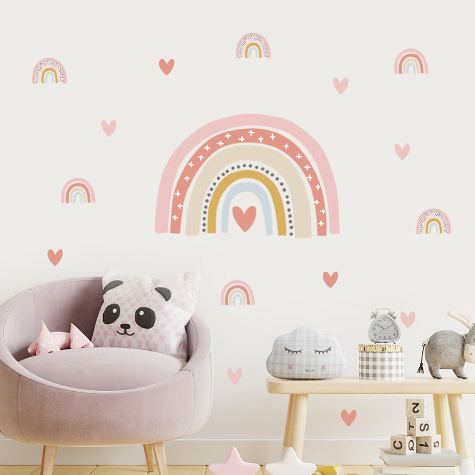Boho Rainbow Hearts Wall Decals