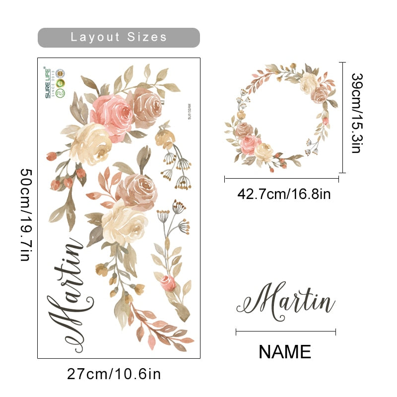 Floral Wreath Roses Wall Decals
