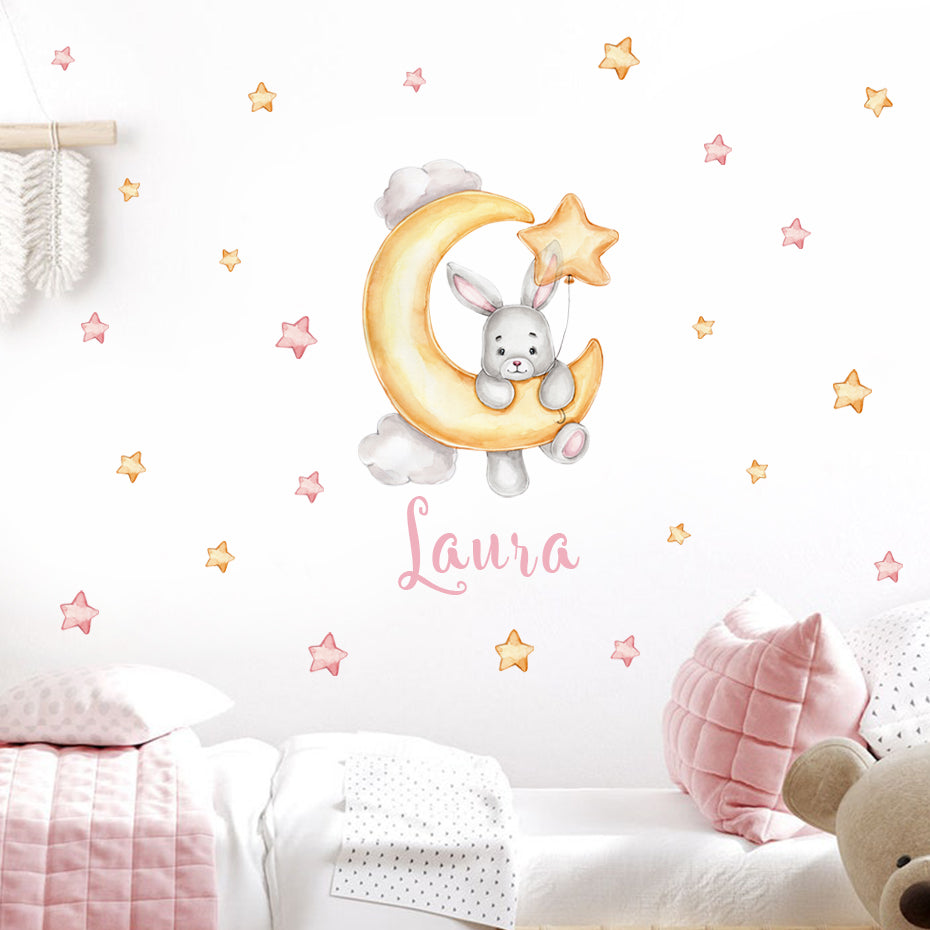 Custom Baby Name Wall Decals Bunny Moon Stars