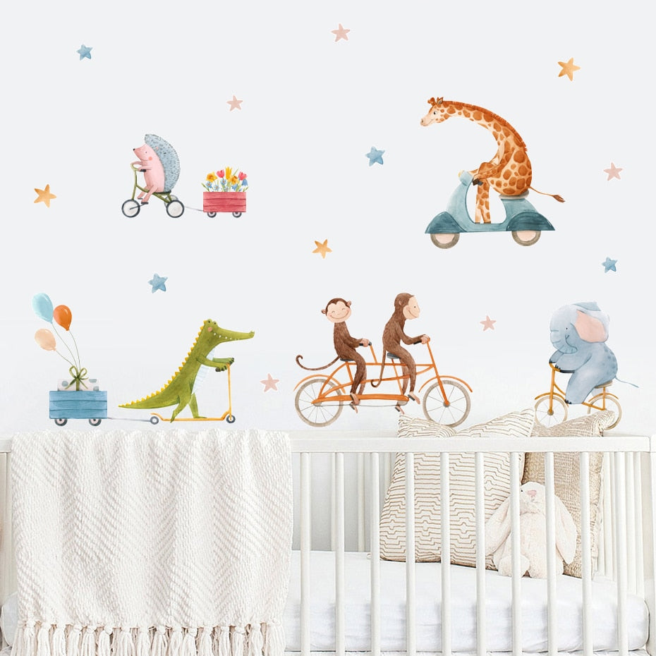 Cartoon Wall Decals Biking Cute Animals