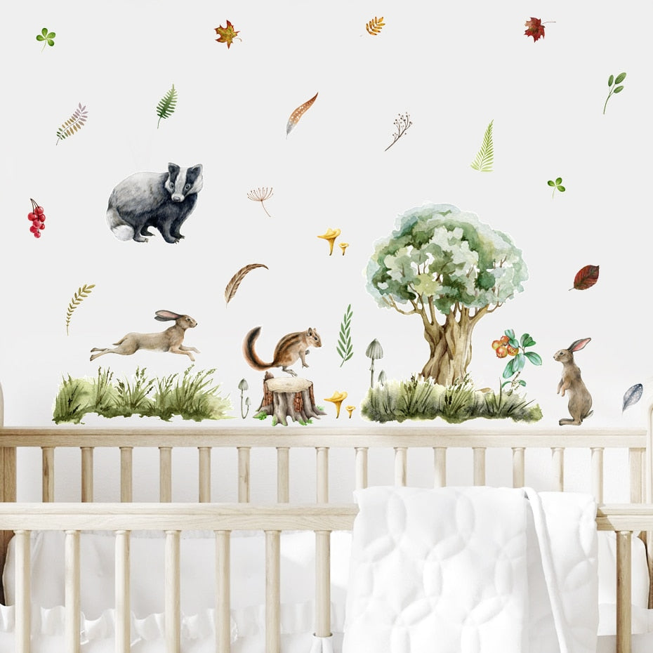 Cartoon Wall Decal Autumn Animals