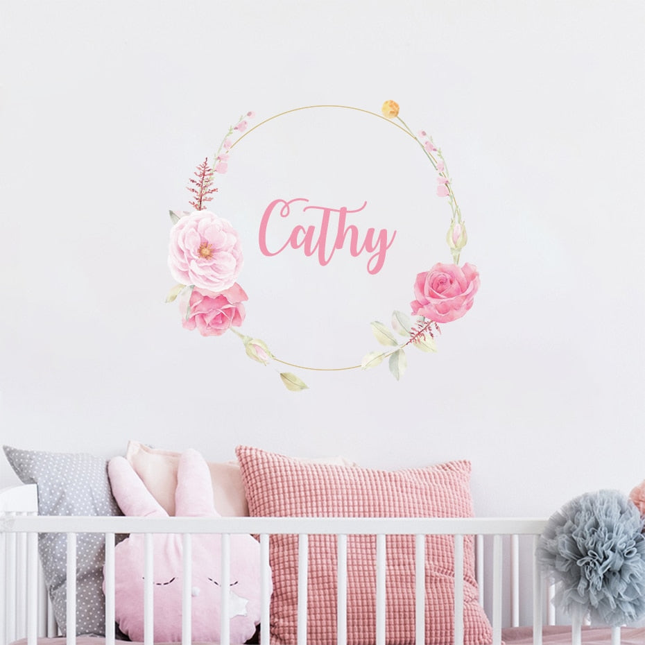 Custom Name Peony Flowers Wall Decals