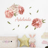 Custom Name Wall Decals Wreath Peony Foliage