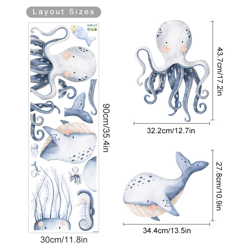 Cartoon Wall Decals Cute Ocean Animal