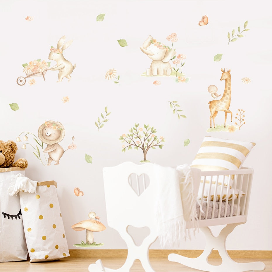 Cartoon Wall Decals Cute Lion Elephant Animals