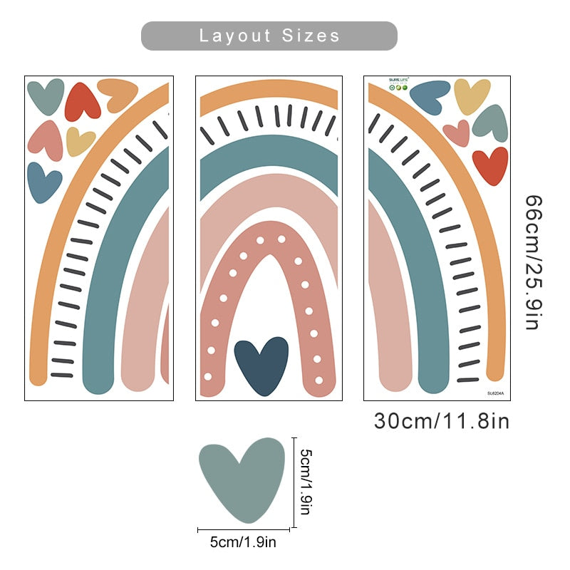 Cartoon Wall Decals Rainbow Hearts