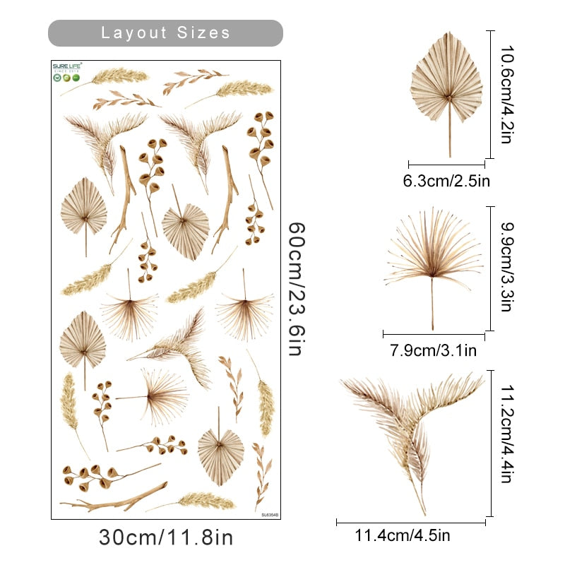 Boho Wall Decals Botanical Dry Leaves