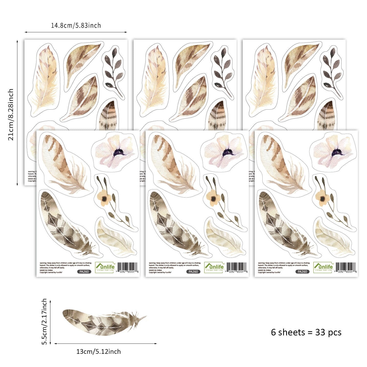 Floral Wall Decals Leaves And Feathers
