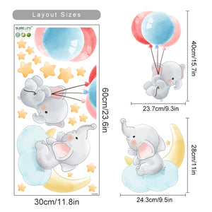 Custom Name Wall Decals Cute Elephant Air Balloon