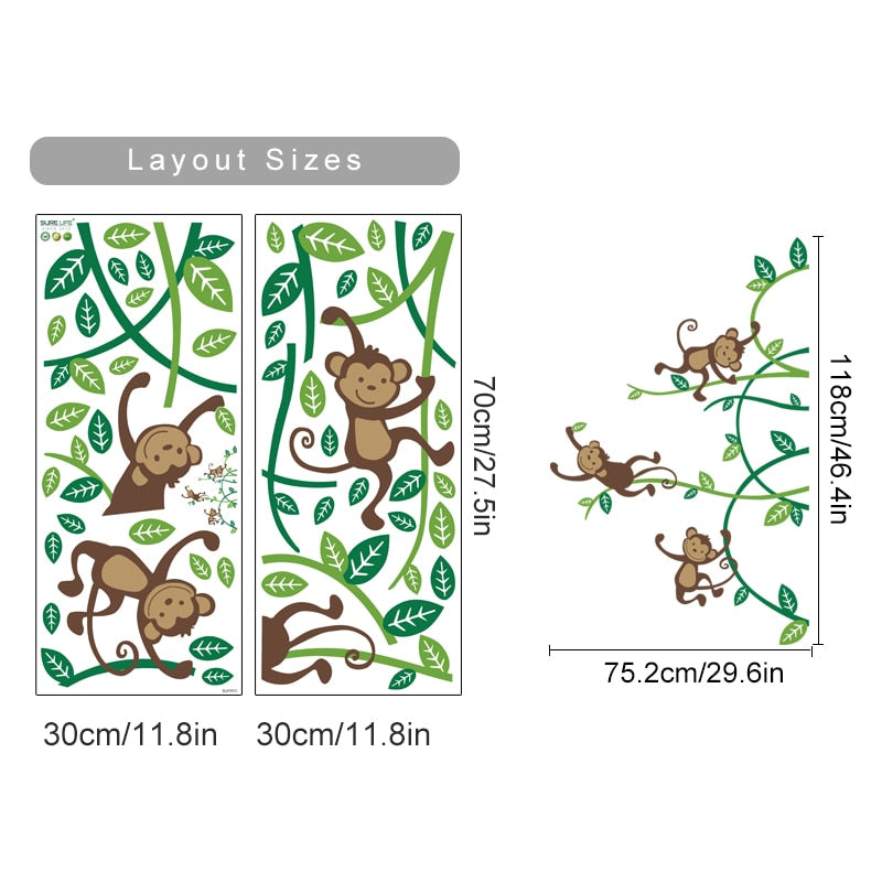 Nursery Wall Decals Jungle Monkey Hanging