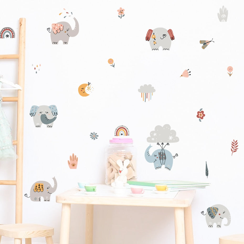 Cartoon Wall Decals Cute Elephants