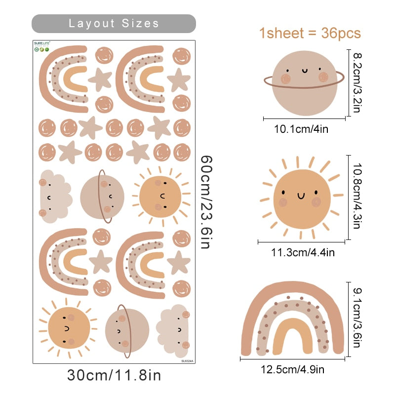 Cartoon Wall Decals Cute Rainbow Sun