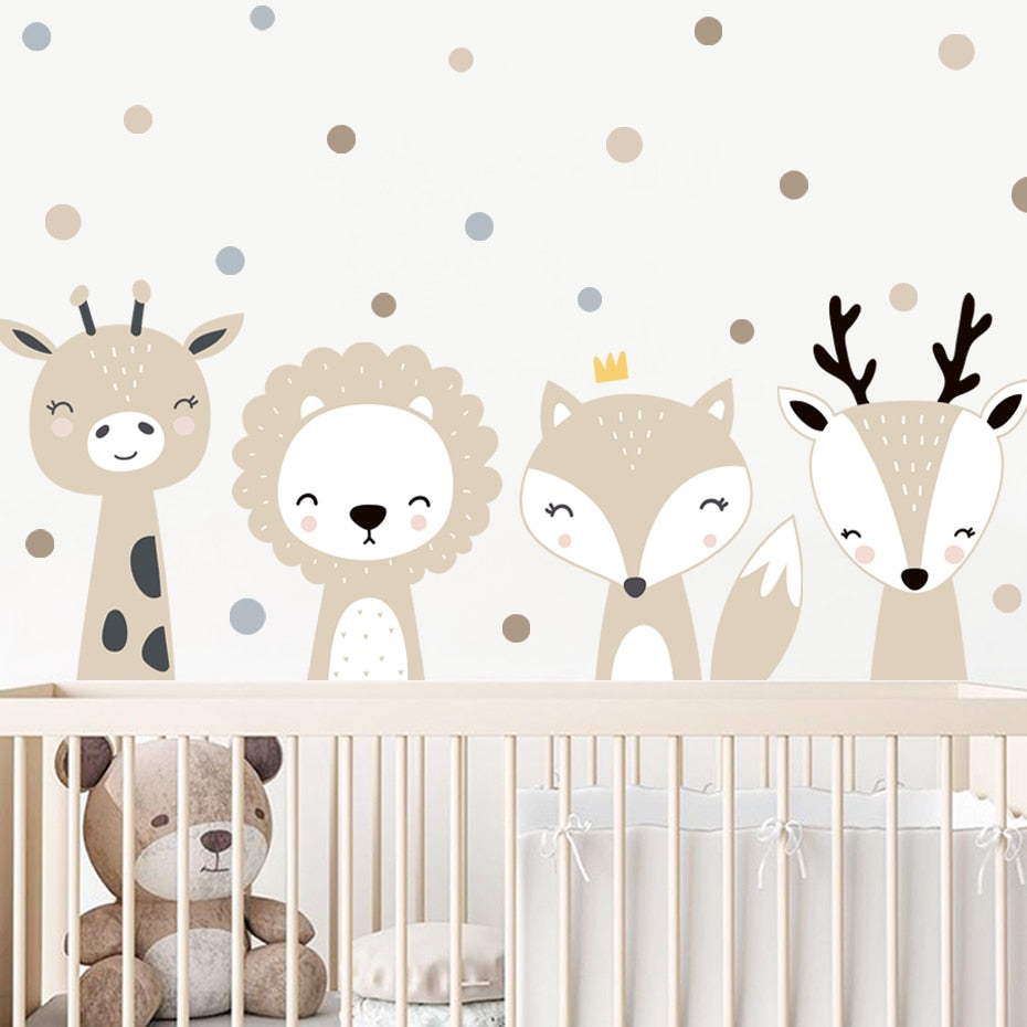 Cartoon Wall Decals Cute Deer Fox Polka Dots