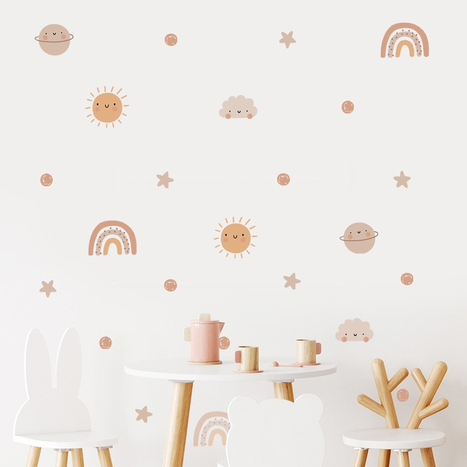 Cartoon Wall Decals Cute Rainbow Sun
