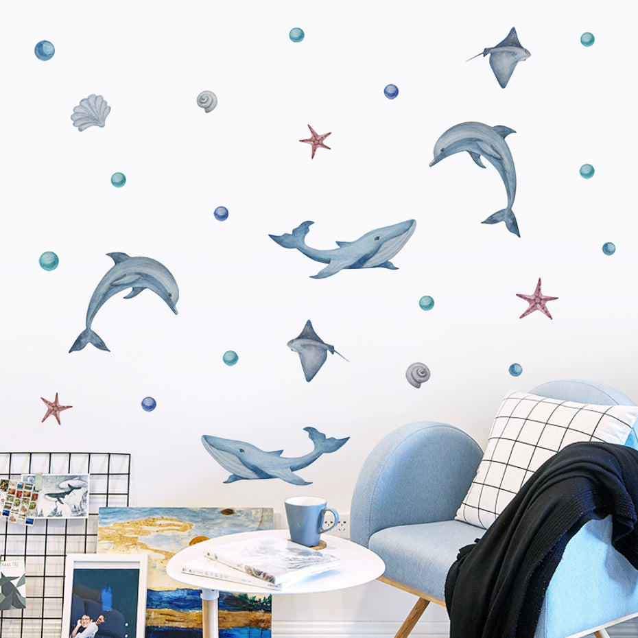 Cartoon Wall Decals Cute Ocean Whale Dolphin