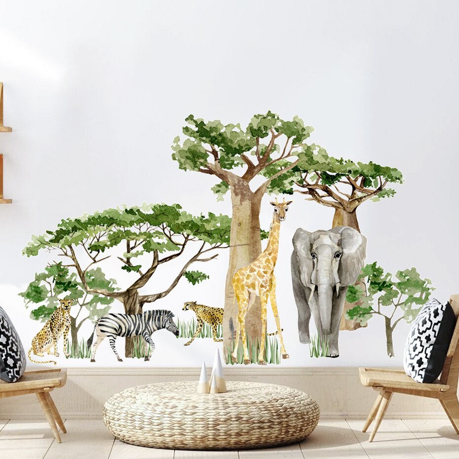 Nursery Wall Decals Large Tropical Forest Animals