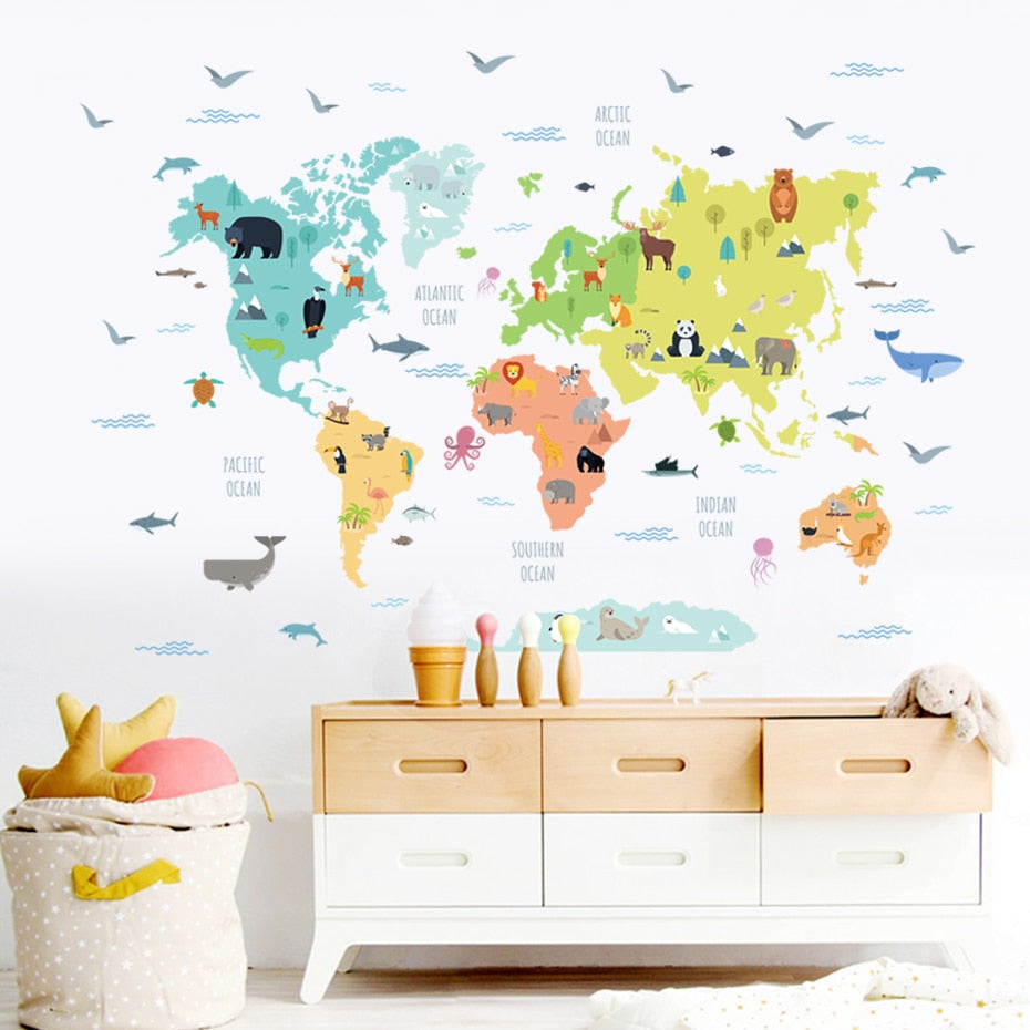 Nursery Wall Decals Animal World Map